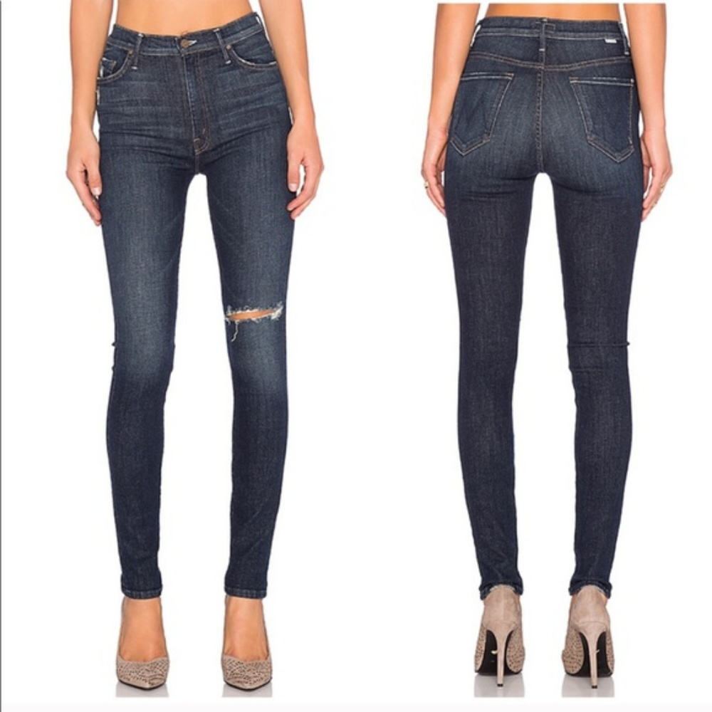 MOTHER  Jeans in Dark Indigo with Knee Distress